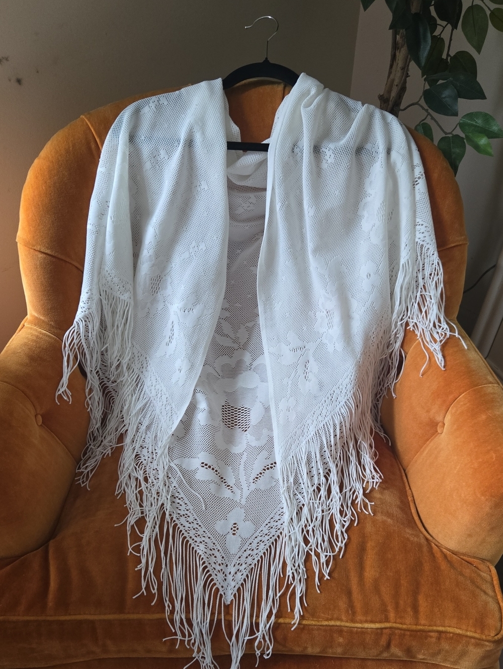 White Lace Fringe Shawl Scarf - Women's Accessories